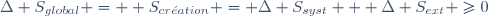 \Delta S_{global} =  S_{cr\acute{e}ation} = \Delta S_{syst} + \Delta S_{ext} \geq0~