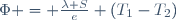 \Phi = \frac{\lambda S}{e} (T_1-T_2)\,