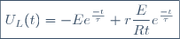 \boxed{U_L(t)=-Ee^{\frac{-t}{\tau}}+r\dfrac{E}{Rt}e^{\frac{-t}{\tau}}}