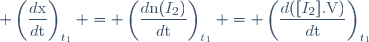 \displaystyle \(\dfrac{d\text{x}}{d\text{t}}\)_{t_{1}} = \(\dfrac{d\text{n}(I_{2})}{d\text{t}}\)_{t_{1}} = \(\dfrac{d([I_2].\text{V})}{d\text{t}}\)_{t_{1}}