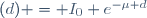 \displaystyle
I(d) = I_0 e^{-\mu d}
