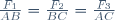 \frac{F_1}{AB}=\frac{F_2}{BC}=\frac{F_3}{AC}