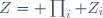 \left.Z= \prod_i Z_i\right.