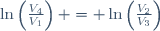 \ln\left(\frac{V_4}{V_1}\right) = \ln\left(\frac{V_2}{V_3}\right)
