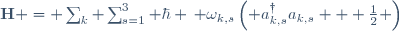 
\mathbf{H} = \sum_k \sum_{s=1}^3 \hbar \, \omega_{k,s}
\left( a_{k,s}^{\dagger}a_{k,s} + \frac{1}{2} \right)
