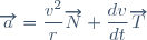 \overrightarrow{a}=\dfrac{v^2}{r}\overrightarrow{N}+\dfrac{dv}{dt}\overrightarrow{T}