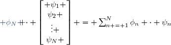 \langle \phi \mid \psi \rangle = \left( \begin{pmatrix} \phi_1 \\\phi_2 \\\vdots \\\phi_N \end{pmatrix}_{\varepsilon^*}, \begin{pmatrix} \psi_1 \\\psi_2 \\\vdots \\\psi_N \end{pmatrix}_{\varepsilon} \right) = \begin{bmatrix} \phi_1 & \phi_2 & \cdots & \phi_N \end{bmatrix} \cdot \begin{bmatrix} \psi_1 \\\psi_2 \\\vdots \\\psi_N \end{bmatrix} = \sum_{n = 1}^N{\phi_n \cdot \psi_n}