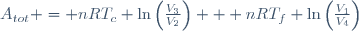 A_{tot} = nRT_c \ln\left(\frac{V_3}{V_2}\right) + nRT_f \ln\left(\frac{V_1}{V_4}\right)