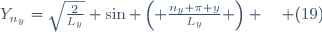 Y_{n_y}=\sqrt{\frac{2}{L_y}} \sin \left( \frac{n_y \pi y}{L_y} \right) \quad (19)