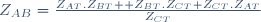 Z_{AB}=\frac{Z_{AT}.Z_{BT}+ Z_{BT}.Z_{CT}+Z_{CT}.Z_{AT}}{Z_{CT}}