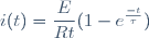 i(t)=\dfrac{E}{Rt}(1-e^{\frac{-t}{\tau}})