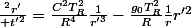 $\frac{\ud^2r'}{\ud t'^2}=\frac{C^2T_R^2}{R^4}\frac{1}{r'^3}-\frac{g_0T_R^2}{R}\frac{1}{r'^2}$