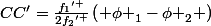 $C{C}'=\frac{{{f}_{1}}^{\prime }}{2{{f}_{2}}^{\prime }}\left( {{\phi }_{1}}-{{\phi }_{2}} \right)$
