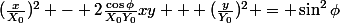 (\frac{x}{X_0})^2 - 2\frac{\cos\phi}{X_0Y_0}xy + (\frac{y}{Y_0})^2 = \sin^2\phi&nbsp;&nbsp;(3) 