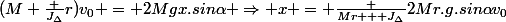 (M+\frac {J_{\Delta}}{r})v_0 = 2Mgx.sin\alpha \Rightarrow x = \frac {Mr + J_\Delta}{2Mr.g.sin\alpha}v_0