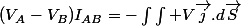 (V_A-V_B)I_{AB}=-\int\int V\vec{j}.d\vec{S}