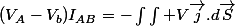 (V_A-V_b)I_{AB}=-\int\int V\vec{j}.d\vec{S}
