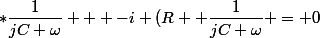 I(R_{20} + R_{22} ) - i_2&nbsp;&nbsp;*\dfrac{1}{jC \omega} + -i (R +\dfrac{1}{jC \omega} = 0