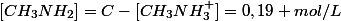 [CH_3NH_2]=C-[CH_3NH_3^+]=0,19 mol/L