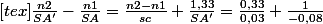 [tex]\frac{n2}{SA'}-\frac{n1}{SA}=\frac{n2-n1}{sc} \frac{1,33}{SA'}=\frac{0,33}{0,03}+\frac{1}{-0,08}