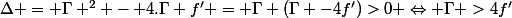 \Delta = \Gamma ^{2} - 4.\Gamma f' = \Gamma (\Gamma -4f')>0 \Leftrightarrow \Gamma >4f'