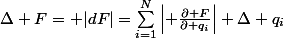 \Delta F= |dF|=\sum_{i=1}^N\left| \frac{\partial F}{\partial q_i}\right| \Delta q_i