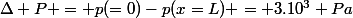 \Delta P = p(=0)-p(x=L) = 3.10^3 Pa