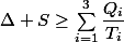 \Delta S\geq\sum_{i=1}^{3}\dfrac{Q_{i}}{T_{i}}