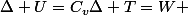 \Delta U=C_v\Delta T=W 