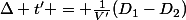 \Delta t' = \frac{1}{V'}(D_1-D_2)