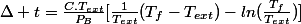 \Delta t=\frac{C.T_{ext}}{P_{B}}[\frac{1}{T_{ext}}(T_{f}-T_{ext})-ln(\frac{T_{f}}{T_{ext}})]