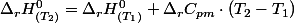 \Delta_{r}H_{(T_{2})}^{0}=\Delta_{r}H_{(T_{1})}^{0}+\Delta_{r}C_{pm}\cdot\left(T_{2}-T_{1}\right)