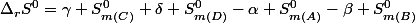 \Delta_{r}S^{0}=\gamma S_{m(C)}^{0}+\delta S_{m(D)}^{0}-\alpha S_{m(A)}^{0}-\beta S_{m(B)}^{0}