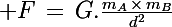 \Large F\,=\,G.\frac{m_A\,\times\,m_B}{d^2}