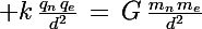 \Large k\,\frac{q_n\,q_e}{d^2}\,=\,G\,\frac{m_n\,m_e}{d^2}