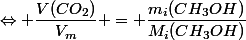 \Leftrightarrow \dfrac{V(CO_2)}{V_m} = \dfrac{m_i(CH_3OH)}{M_i(CH_3OH)}