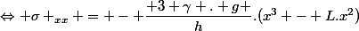 \Leftrightarrow \sigma _{xx} = - \dfrac{ 3 \gamma . g }{h}.(x^3 - L.x^2)