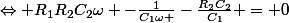 \Leftrightarrow R_{1}R_{2}C_{2}\omega -\frac{1}{C_{1}\omega }-\frac{R_{2}C_{2}}{C_{1}} = 0