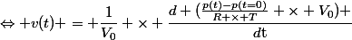 \Leftrightarrow v(t) = \dfrac{1}{V_0} \times \dfrac{d (\frac{p(t)-p(t=0)}{R \times T} \times V_0) }{d\text{t}}