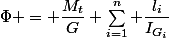 \Phi = \dfrac{M_t}{G} \sum_{i=1}^n \dfrac{l_i}{I_{G_i}}