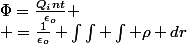 \Phi=\frac{Q_int}{\epsilon_o}
 \\ =\frac{1}{\epsilon_o} \int\int \int \rho dr