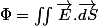 \Phi=\iint\overrightarrow{E}.\overrightarrow{dS}