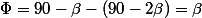 \Phi=90-\beta-\left(90-2\beta\right)=\beta