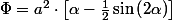 \Phi=a^{2}\cdot\left[\alpha-\frac{1}{2}\sin\left(2\alpha\right)\right]