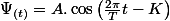 \Psi_{(t)}=A.\cos\left(\frac{2\pi}{T}t-K\right)