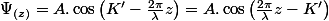 \Psi_{(z)}=A.\cos\left(K'-\frac{2\pi}{\lambda}z\right)=A.\cos\left(\frac{2\pi}{\lambda}z-K'\right)