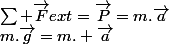 \Sum \overrightarrow{F}ext=\overrightarrow{P}=m.\overrightarrow{a}&nbsp;&nbsp;&nbsp;&nbsp; \Leftrightarrow&nbsp;&nbsp;&nbsp;&nbsp;m.\overrightarrow{g}=m. \overrightarrow{a}
