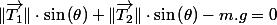 \Vert\overrightarrow{T_{1}}\Vert\cdot\sin\left(\theta\right)+\Vert\overrightarrow{T_{2}}\Vert\cdot\sin\left(\theta\right)-m.g=0