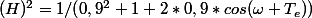 \abs(H)^2=1/(0,9^2+1+2*0,9*cos(\omega T_e))