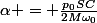 \alpha = \frac{p_0SC}{2M\omega_0}